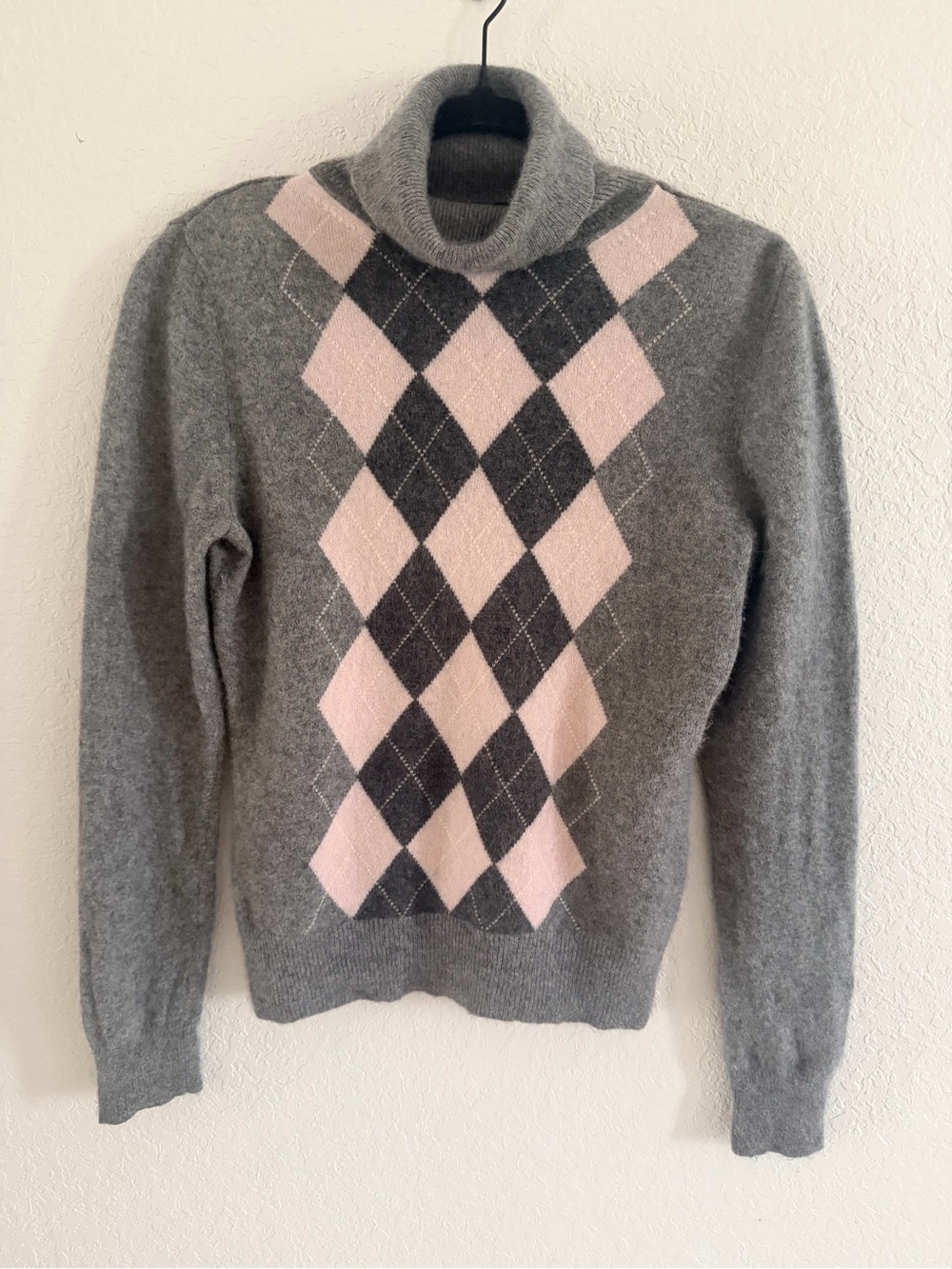 Apt. 9 100% Cashmere Gray Argyle Turtleneck Sweater Size L